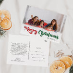 Cartes Pour Fêtes Annuelles Classique Simple Joyeux Noël Plein Photo<br><div class="desc">Célébrez la saison avec cette carte postale unique et classique de Noël joyeux pleine photo avec une touche de charme vintage. Le design minimaliste présente une élégante palette de couleurs rouge et verte, évoquant l'esprit cosy de l'hiver. Son attrait moderne et ludique, associé à la formulation traditionnelle, crée un équilibre...</div>