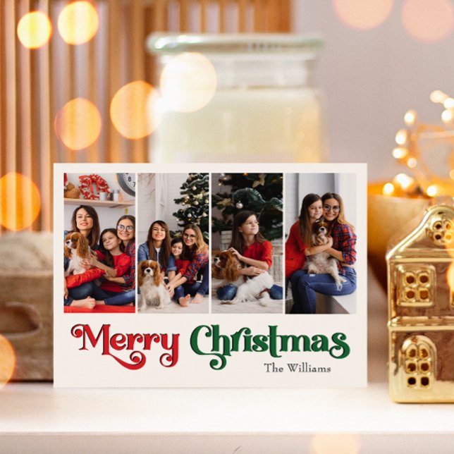Cartes Pour Fêtes Annuelles Classique Simple Joyeux Noël Quatre Photo (Créateur téléchargé)