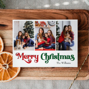 Cartes Pour Fêtes Annuelles Classique simple Joyeux Noël Trois photos