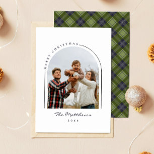 Cartes Pour Fêtes Annuelles Classique Simple Plaid Family Photo Arch Noël