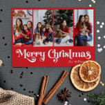 Cartes Pour Fêtes Annuelles Classique Simple Rouge Joyeux Noël Quatre Photo<br><div class="desc">Célébrez la saison avec cette carte unique, simple rouge Joyeux Noël quatre photo de vacances avec une touche de charme vintage. Le design minimaliste présente une élégante palette de couleurs rouge et blanc, évoquant l'esprit cosy de l'hiver. Son attrait moderne et ludique, associé à la formulation traditionnelle, crée un équilibre...</div>