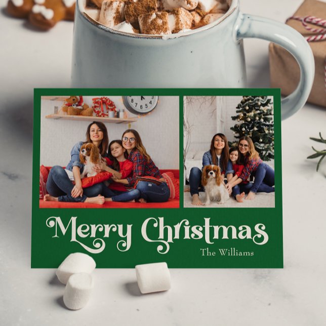 Cartes Pour Fêtes Annuelles Classique Simple Vert Joyeux Noël Deux photos (Créateur téléchargé)