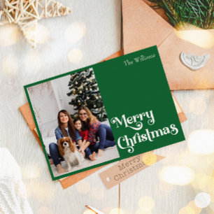 Cartes Pour Fêtes Annuelles Classique Simple Vert Joyeux Noël Un Photo