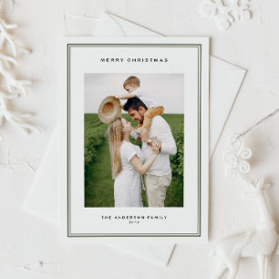 Cartes Pour Fêtes Annuelles Classique Taupe Vert Double Frontière Photo Noël