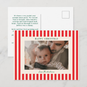 Cartes Pour Fêtes Annuelles Classique Une Photo Fête de Noël Rouge Rayure