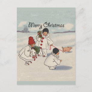 Cartes Pour Fêtes Annuelles Classique Vintage Noël Enfant de neige