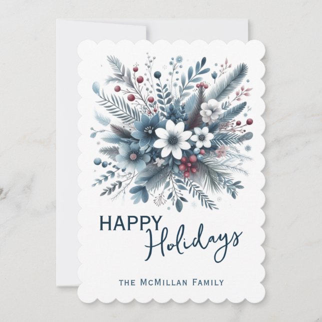 Cartes Pour Fêtes Annuelles Classy Dark Teal Blue Red Floral Holiday Wreath (Devant)