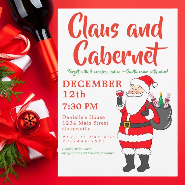 Cartes Pour Fêtes Annuelles Claus & Cabernet Dames Soirée de Noël (Créateur téléchargé)