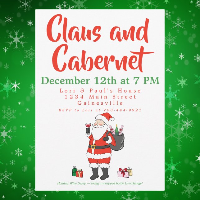 Cartes Pour Fêtes Annuelles Claus et Cabernet Christmas Wine Party (Créateur téléchargé)