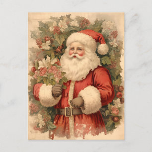 Cartes Pour Fêtes Annuelles Clause vintage Happy Santa avec Holly Feuille Art