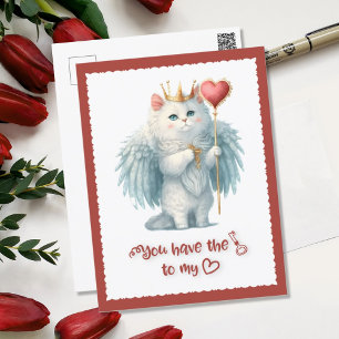 Cartes Pour Fêtes Annuelles Clé de mon coeur Royal White Angel Chat Valentine
