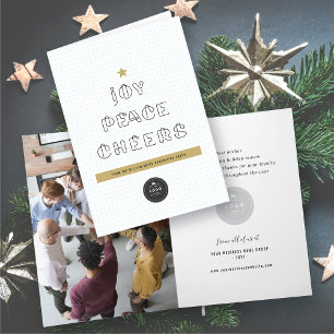 Cartes Pour Fêtes Annuelles Clips papier Joy Peace Cheers Blue Grids Corporate