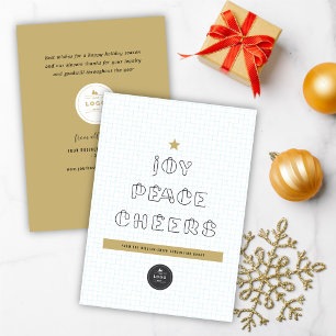 Cartes Pour Fêtes Annuelles Clips papier Joy Peace Cheers Blue Grids Corporate
