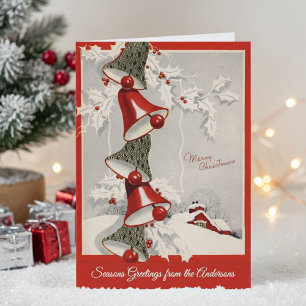 Cartes Pour Fêtes Annuelles Cloche de Noël enneigée vintage milieu de siècle