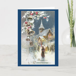 Cartes Pour Fêtes Annuelles Cloches d'argent et Noël Vintage de l'église