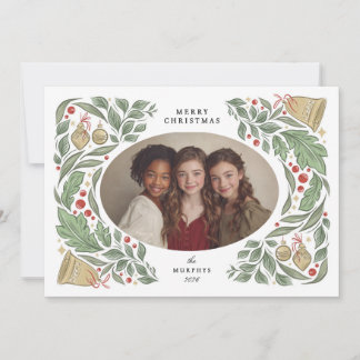 Cartes Pour Fêtes Annuelles cloches de Noël classiques et feuillage | vacances
