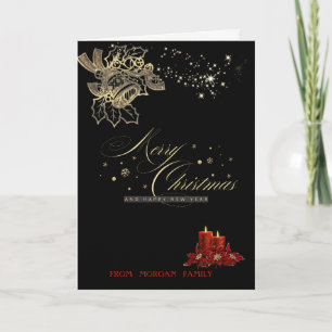 Cartes Pour Fêtes Annuelles Cloches de Noël en or, Bougie Joyeux Noël