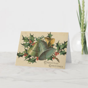 Cartes Pour Fêtes Annuelles Cloches de Noël Vintage et Holly