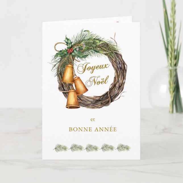 Cartes Pour Fêtes Annuelles Cloches de pin Holly de Noël (Devant)