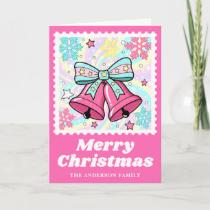 Cartes Pour Fêtes Annuelles Cloches roses brillantes Timbre de Noël
