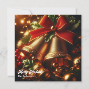 Cartes Pour Fêtes Annuelles Cloches vintages de Noël dorées et baies sainte