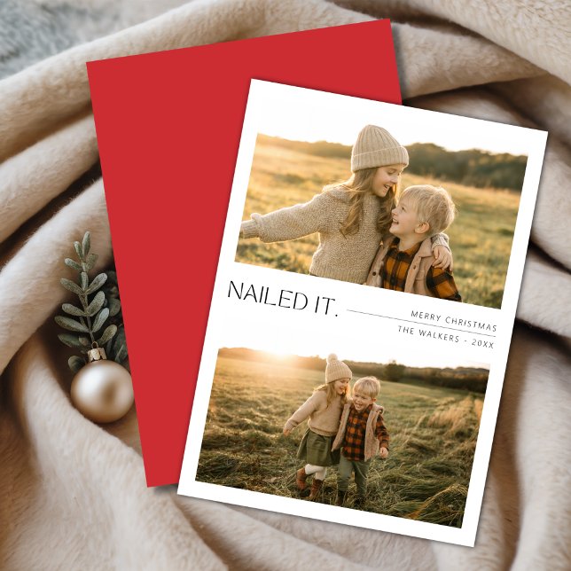 Cartes Pour Fêtes Annuelles Cloué Il Jouer Enfants 2 Photo Noël Rouge (Créateur téléchargé)