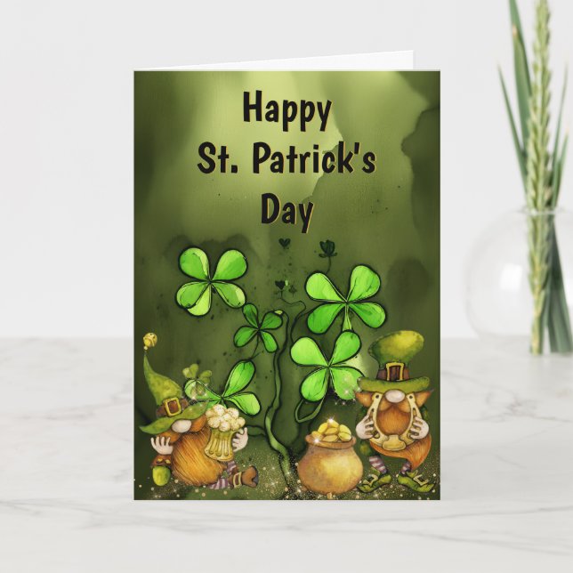 Cartes Pour Fêtes Annuelles Clovers and Leprechaun Gnomes St. Patrick's Day (Devant)