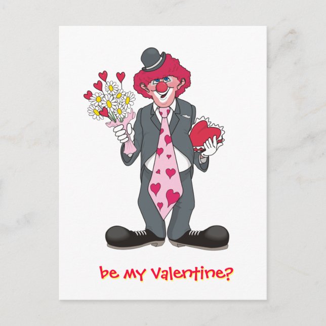Cartes Pour Fêtes Annuelles Clown Valentin aux fleurs et chocolat (Devant)