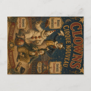 Cartes Pour Fêtes Annuelles Clowns Triomphants Affiche de Cirque Vintage - Cir