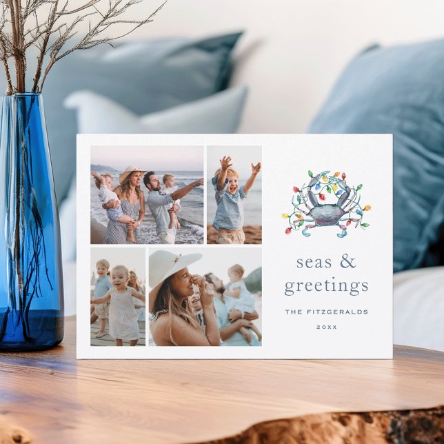 Cartes Pour Fêtes Annuelles Coastal Crab “Seas & Greetings” Photo (Créateur téléchargé)