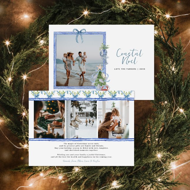 Cartes Pour Fêtes Annuelles Coastal Noel | Elegant Coastal Christmas Photo (Créateur téléchargé)