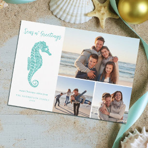 Cartes Pour Fêtes Annuelles Coastère Christmas Seahorse Aqua Turquoise 3 Photo