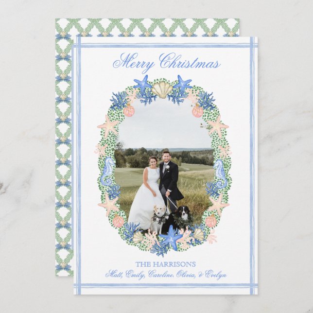 Cartes Pour Fêtes Annuelles Coastère grand-millénial Coquille de Noël 3 Photo (Devant / Derrière)