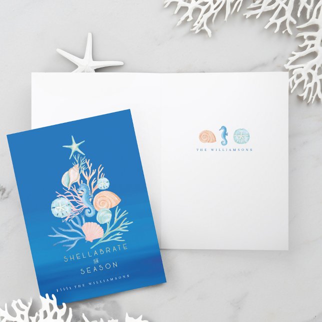 Cartes Pour Fêtes Annuelles Coastère Ocean Beach Seashell Christmas Tree (Coastal Ocean Beach Seashell Christmas Tree Holiday Card)