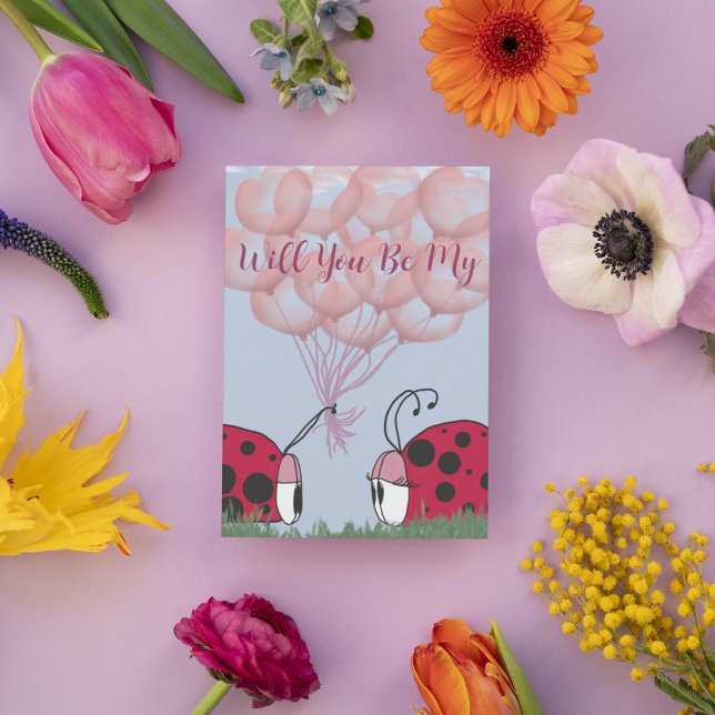 Cartes Pour Fêtes Annuelles Coccinelle Adorable Avec un Joli Bouquet de Ballon (Créateur téléchargé)