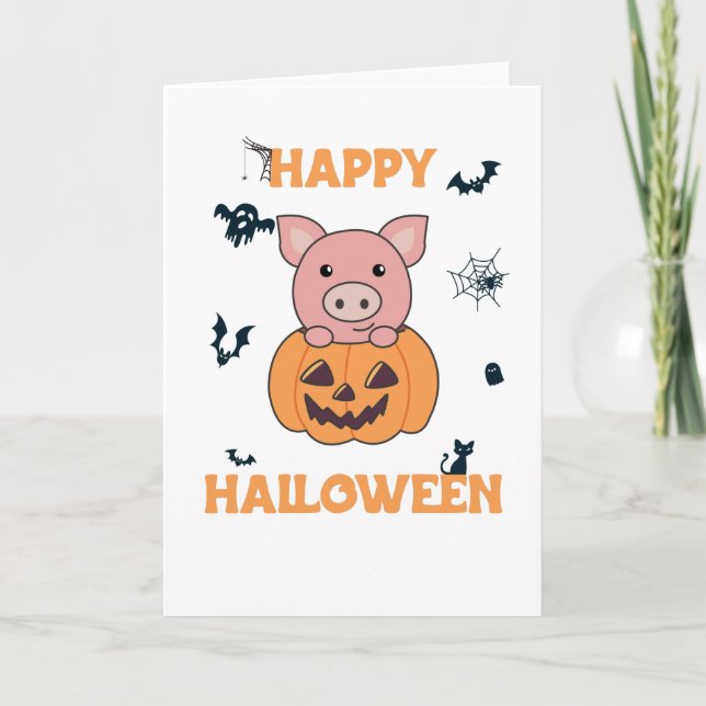 Cartes Pour Fêtes Annuelles Cochon Dans Citrouille Cochons Mignons Joy Hallowe (Devant)