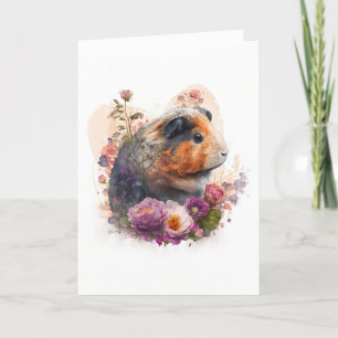 Cartes Pour Fêtes Annuelles Cochon de Guinée doux en fleurs violettes Saint-Va