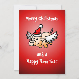Cartes Pour Fêtes Annuelles Cochon de Noël volant