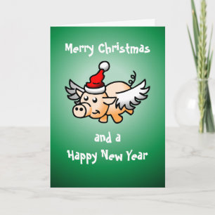 Cartes Pour Fêtes Annuelles Cochon de Noël volant