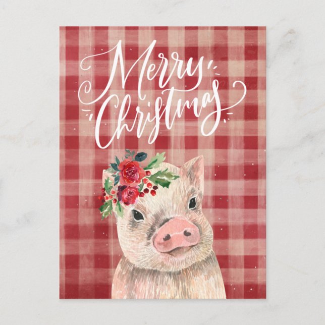 Cartes Pour Fêtes Annuelles Cochon rouge de Noël (Devant)