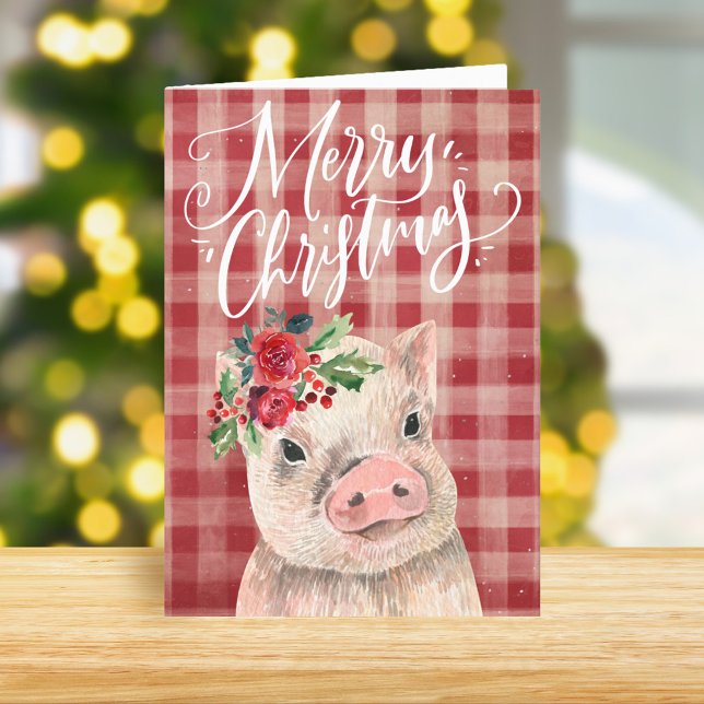 Cartes Pour Fêtes Annuelles Cochon rouge de Noël (Créateur téléchargé)