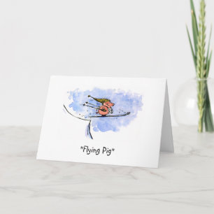 Cartes Pour Fêtes Annuelles "Cochon Volant" Drôle de saut à ski Cochon Athlète