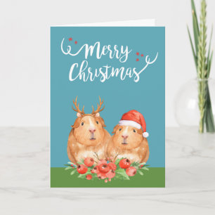 Cartes Pour Fêtes Annuelles Cochons d'Inde de Noël Couronne de Santa et de Ren