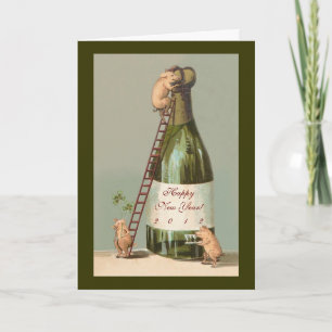 Cartes Pour Fêtes Annuelles Cochons et Champagne; Nouvel An Vintage Mignon et 