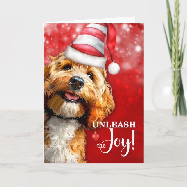 Cartes Pour Fêtes Annuelles Cockapoo Dog Unleash the Joy Christmas (Devant)