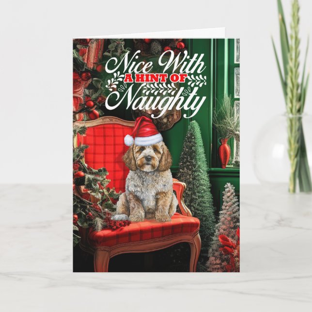 Cartes Pour Fêtes Annuelles Cockapoo Père Noël Christmas Dog Naughty Nice (Devant)