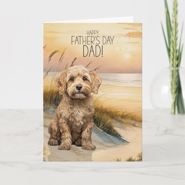 Cartes Pour Fêtes Annuelles Cockapoo Sunset Beach Fête des Pères (Devant)