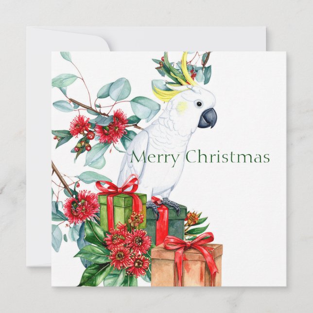 Cartes Pour Fêtes Annuelles Cockatoo blanc présente Joyeux Noël (Devant)