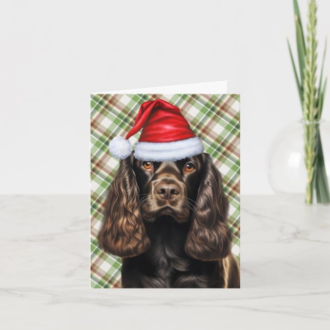 Cartes Pour Fêtes Annuelles Cocker Brown Spaniel Vert Plaid Noël (Devant)