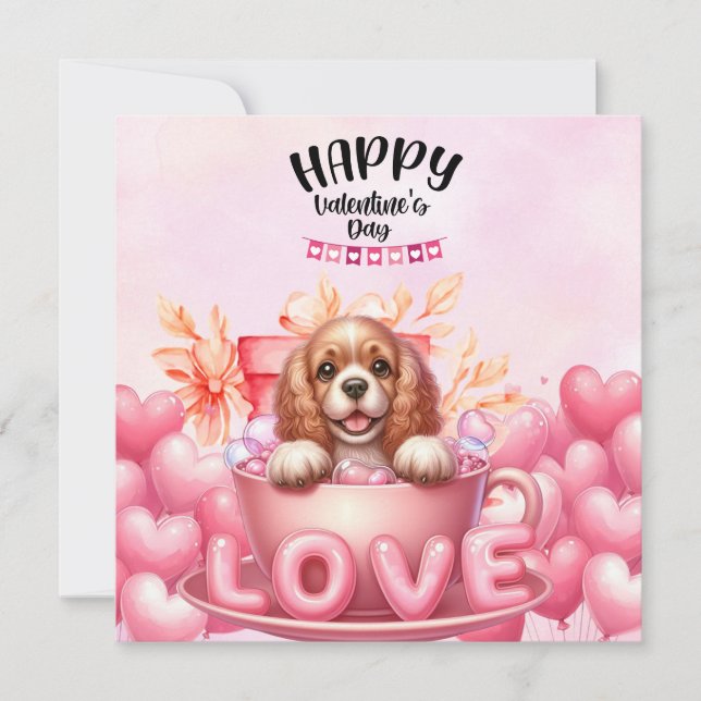Cartes Pour Fêtes Annuelles Cocker Puppy Chien pour la Saint-Valentin (Devant)